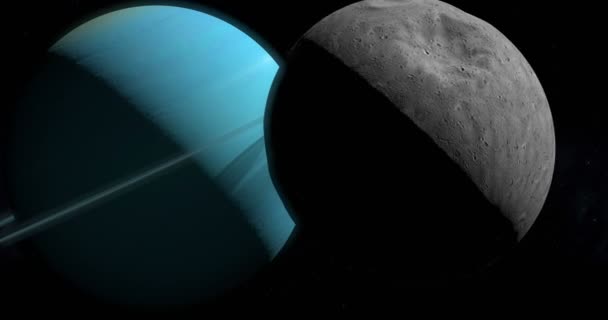 Satelitarnej Puck, księżyc Urana, na orbicie wokół planety Uran w przestrzeni kosmicznej - Materiał filmowy, wideo
