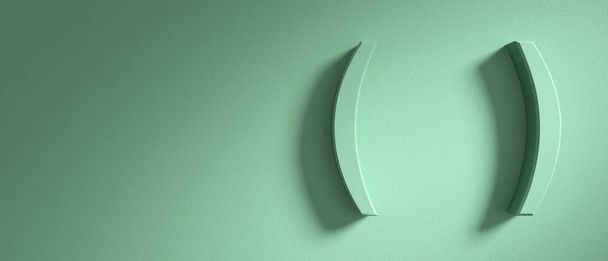Parentheses brackets mark on pastel green wall background, banner, copy space. 3d illustration - Photo, Image