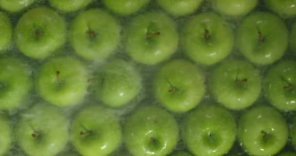 Tuoreita vihreitä omenoita pestään vedellä. Hedelmien pesu
. - Materiaali, video