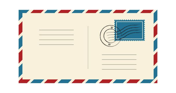 Envelop met postzegels en eerstedagsenveloppen. Internationale e-mail correspondentie. Vectorillustratie geïsoleerd op witte achtergrond - Vector, afbeelding