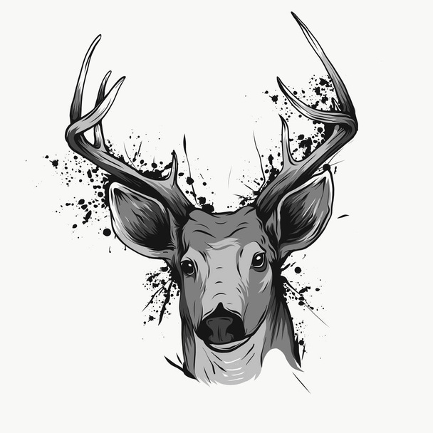 głowa jelenia na białe, ręcznie rysowane vintage - Wektor, obraz