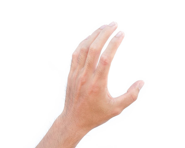Man hands holding something on white background for product advertising concept - Foto, Imagem