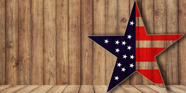 ahşap, arka plan kopya alanı, ara seçim ya da Gaziler günü geçmişi ile yıldız şekli ABD bayrağı - Fotoğraf, Görsel