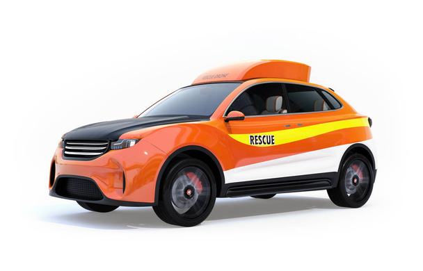 Orange electric rescue SUV isolated on white background. 3D rendering image. - Photo, Image