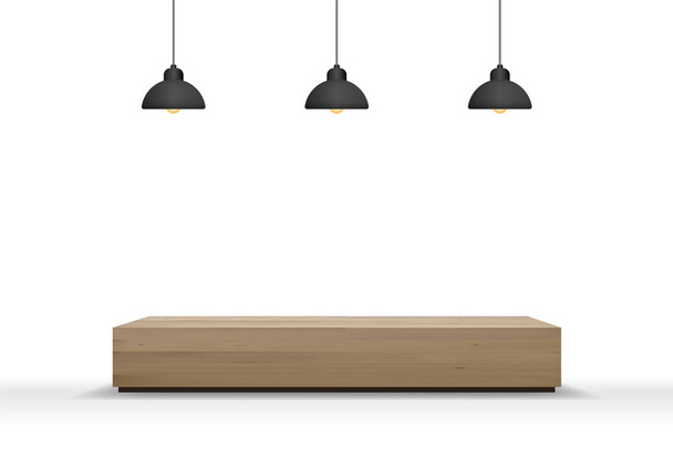 Wooden bench and light bulb isolated on white background with soft shadow. Vector illustration. - Vektor, kép