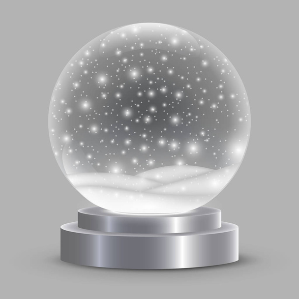 Christmas snow globe isolated. vector illustration. Winter in glass ball, crystal dome with snowflake - Vektör, Görsel