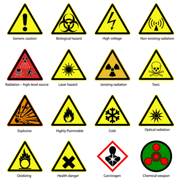 Tehlike sembolleri kümesi. Uyarı işaretleri - Vektör, Görsel