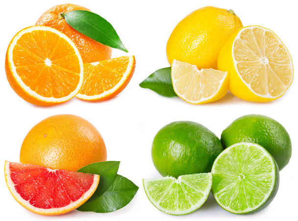 fresh grapefruit, orange, lemon and lime isolated on white background - 写真・画像