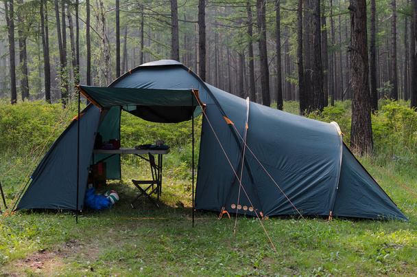 Σκηνή camping στο δάσος καλοκαίρι στη Σιβηρία - Φωτογραφία, εικόνα