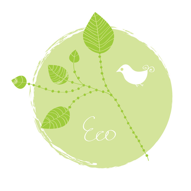Eco label with leaves - Vektör, Görsel