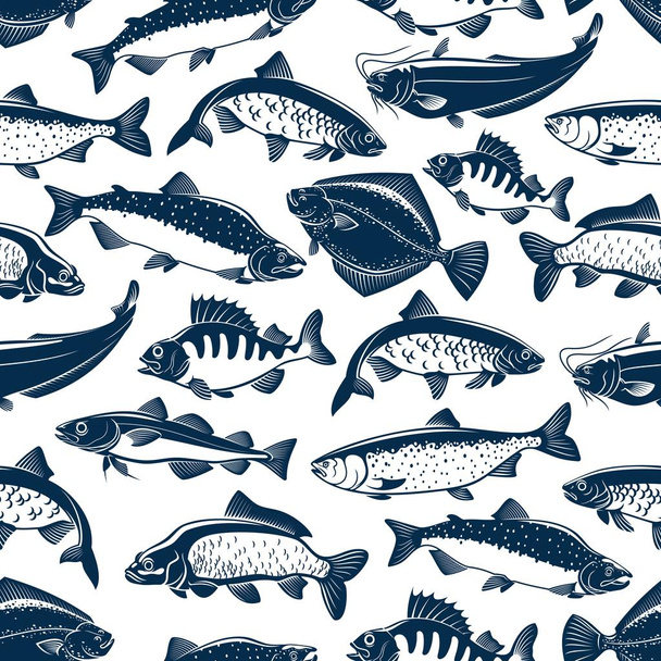 Sea and ocean fishes seamless pattern background - Vektör, Görsel