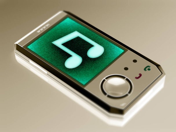 Musical note in the smartphone. 3D Illustration. - Foto, Bild
