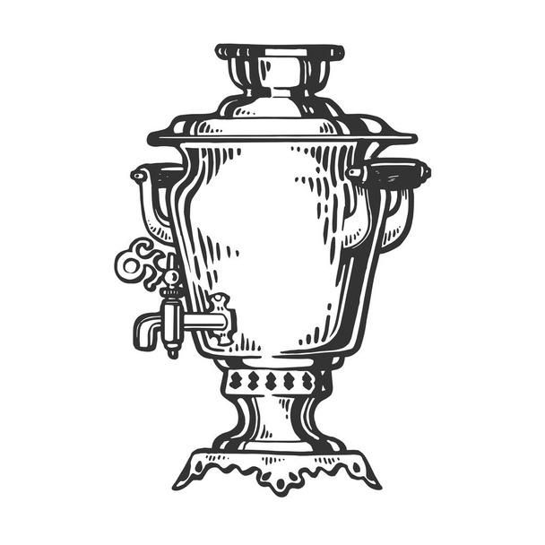 Samovar russian water tea boiler engraving vector illustration. Scratch board style imitation. Hand drawn image. - Вектор,изображение