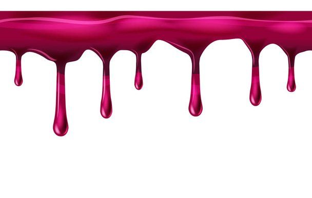 Dripping seamless red, cherry, dripps, liquid drop and splash, blood repeatable isolated on white, vector and illustration. - Vector, Image