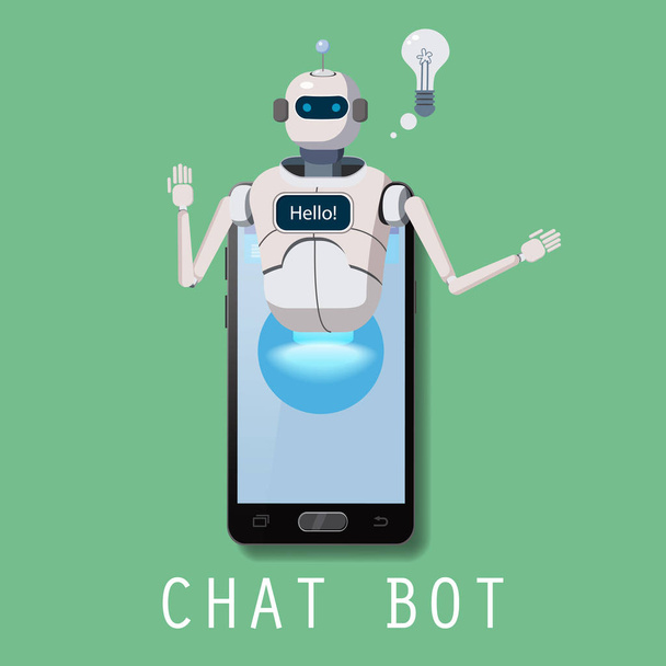 Bot Chat Grátis, Robô Assistência Virtual no Smartphone Diga Olá Elemento de Site ou Aplicações Móveis, Conceito de Inteligência Artificial Cartoon Vector Ilustração
 - Vetor, Imagem
