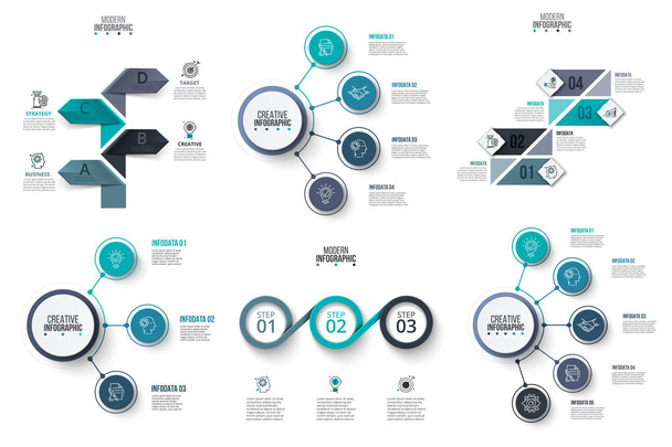 Vector infographic design template. Business concept with 3, 4 and 5 options, parts, steps or processes. Can be used for workflow layout, diagram, number options, web design. Data visualization. - Vecteur, image