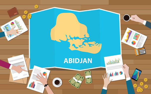 abidjan cote de ivoire city region economy growth with team discuss on fold maps view from top vecector illustration
 - Vecteur, image