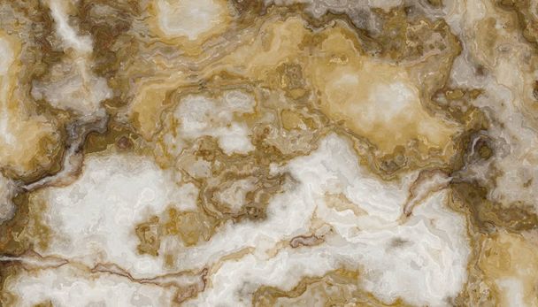 White marble pattern with curly grey and gold veins. Abstract texture and background. 2D illustration - Photo, Image