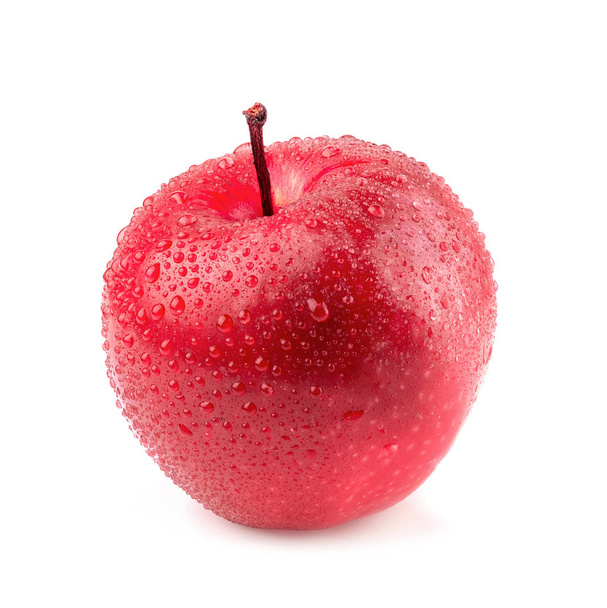 白い背景で隔離赤いりんご全体の部分. - 写真・画像