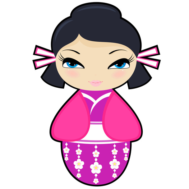 Vector Kokeshi doll in a lilac dress - Vector, Image