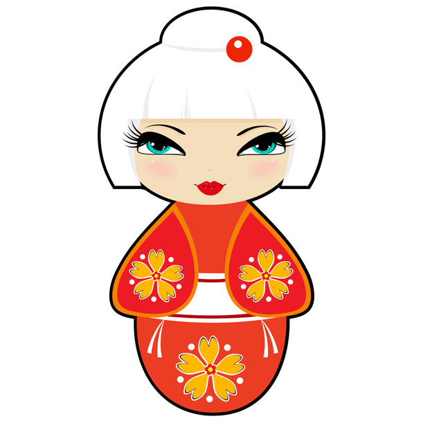 Kokeshi ляльки в червоній сукні - Вектор, зображення