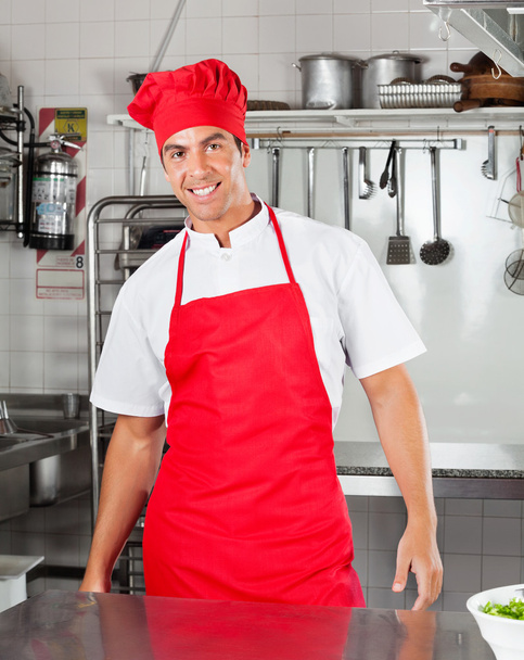 Chef Standing In Commercial Kitchen - Foto, Imagem