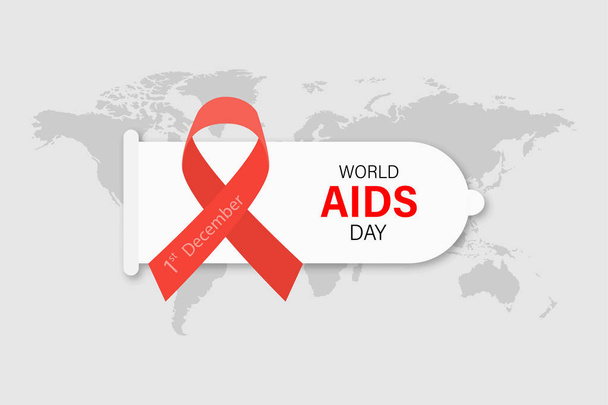 Wereld Aidsdag. AIDS-bewustzijn. Rode linten met condoom op aarde achtergrond. Eps10 - Vector, afbeelding