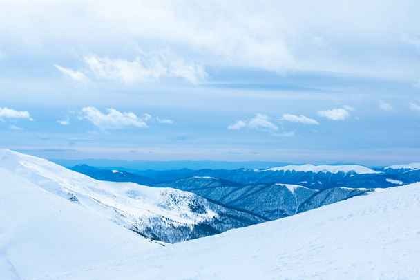Ukrainian Carpathian mountains in winter. Dragobrat View from the top. Snow drops Winter fairy tale. Traveling - Фото, изображение