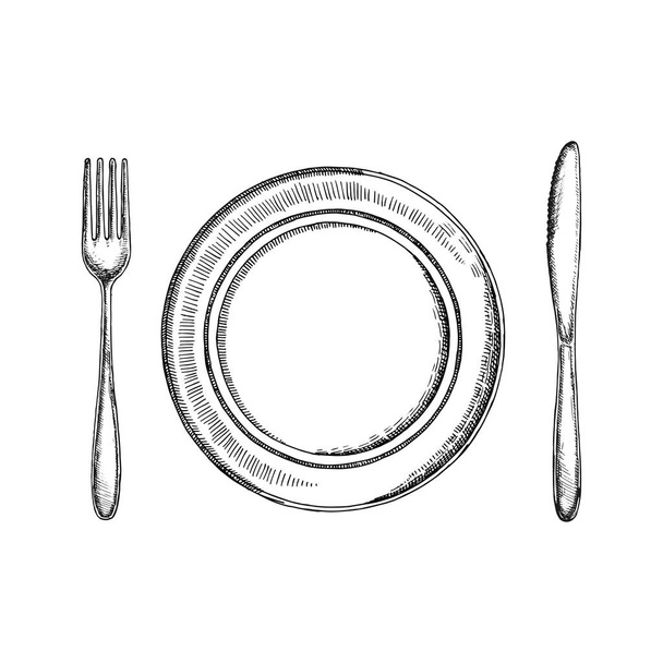 cutlery of isolated objects, handdrawn - Διάνυσμα, εικόνα