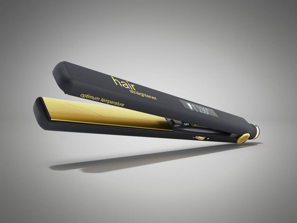 Electric curling iron hair straightener with ceramic plates 3d render on grey background - 写真・画像