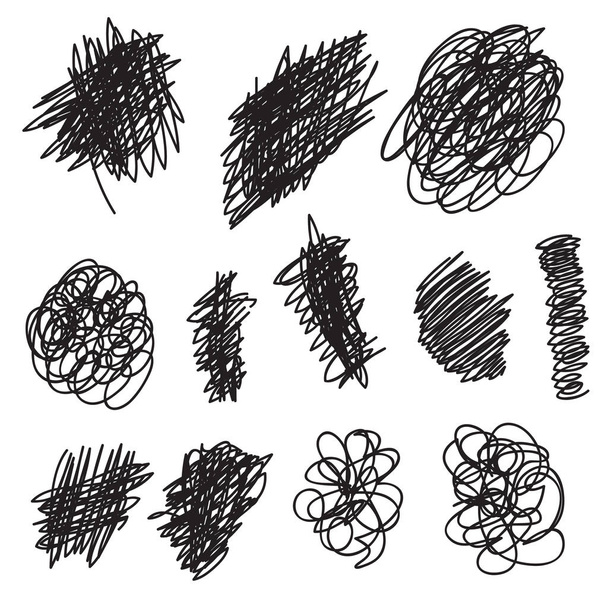 Krabbel penseelstreken set, logo ontwerpelement. Set van vector hand getekend lijn grenzen. Schets streken geïsoleerd op wit. Doodle stijl borstels - Vector, afbeelding