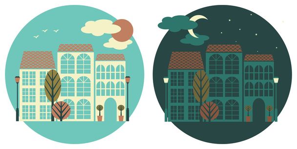 Day and Night City View - Vector, imagen