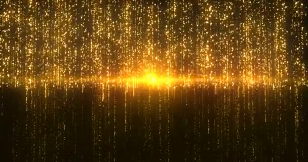 This stock motion graphics clip features countless gold particles that move upwards and downwards in vertical lines. The particles converge and shine in the center part of the screen. Use this pre-rendered background animation in projects with elegan - Footage, Video