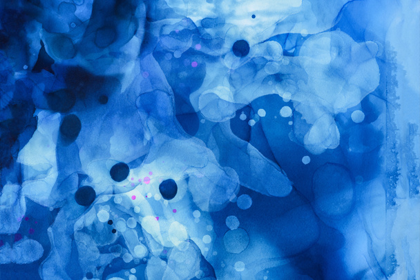 dark blue splashes of alcohol ink as abstract background - Φωτογραφία, εικόνα