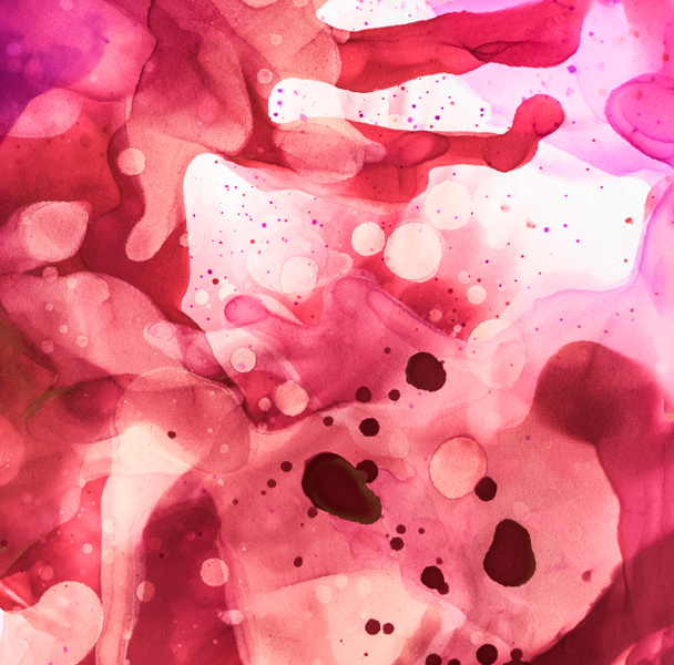 violet and red splashes of alcohol inks as abstract background - Photo, Image