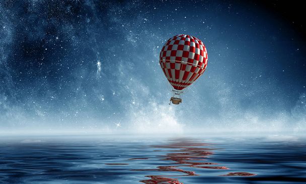 Su üzerinde hava balonu. Karışık teknik - Fotoğraf, Görsel