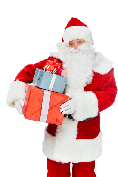 smiling santa claus with christmas presents isolated on white - Φωτογραφία, εικόνα