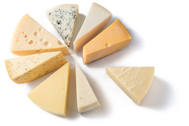 Various types of cheese isolated on white, top view - Valokuva, kuva