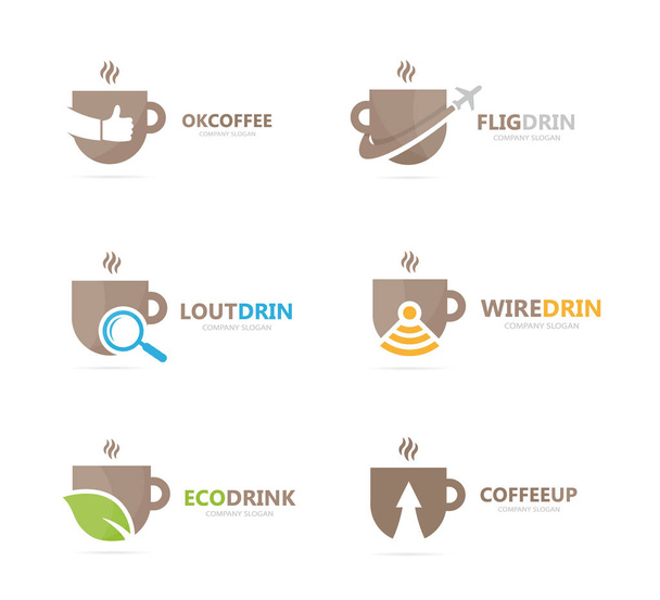 Aantal koffie logo combinatie. Drank- en theefaciliteiten symbool of pictogram. Unieke biologische cup en mok logo ontwerpsjabloon. - Foto, afbeelding