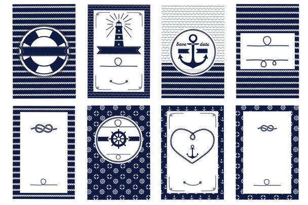Nautical wedding invitation card templates.  Marine design elements theme. Vector illustration - Vektor, Bild