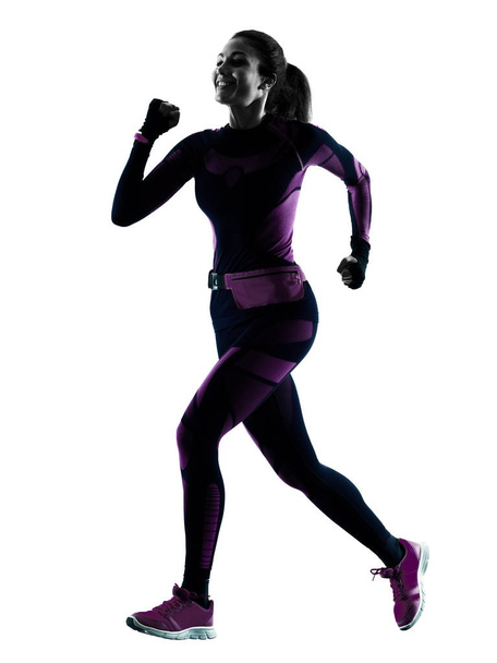 Läuferin läuft Joggerin joggt isoliert Silhouette Schatten - Foto, Bild