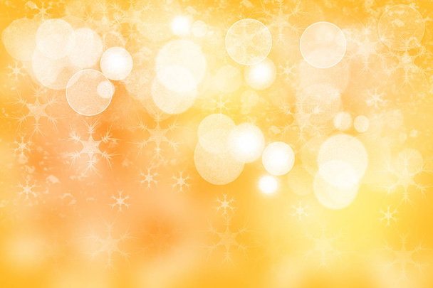 Christmas golden background. Beautiful abstract golden festive bokeh background with glitter sparkle white blurred circles and Christmas lights. Concept Christmas, Happy New Year and other holidays. Card concept. - Photo, Image