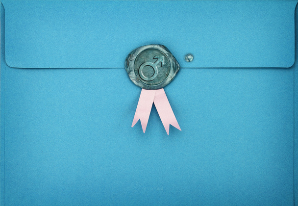 Blue envelope with male symbol on sealing wax stamp - Photo, Image
