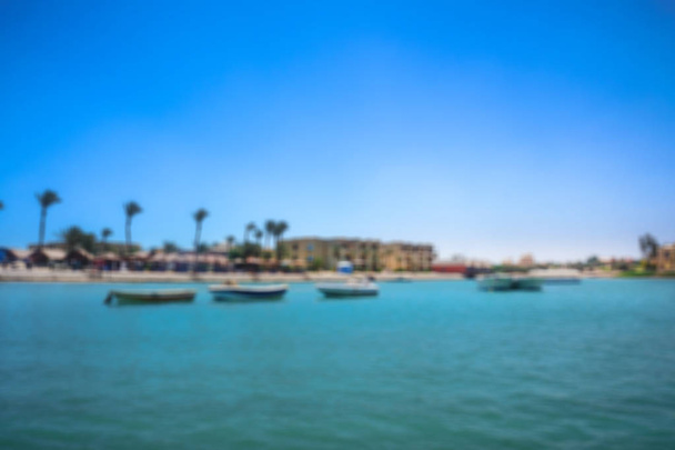 Prachtig uitzicht op de kustlijn met huizen en hotels op de rode zee. Toeristische regio in Egypte. Hurghada en haar tradities. Stockfoto voor ontwerp - Foto, afbeelding
