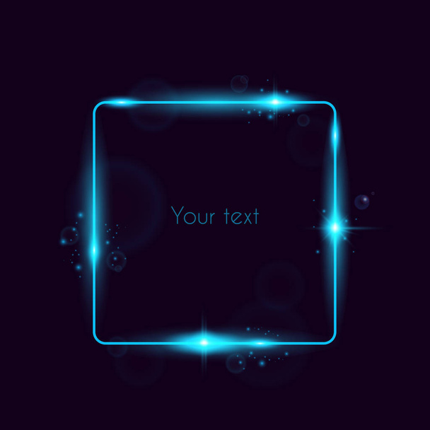 Vector neon frame. Shining square banner. Isolated on black transparent background. Vector illustration - Vector, Image
