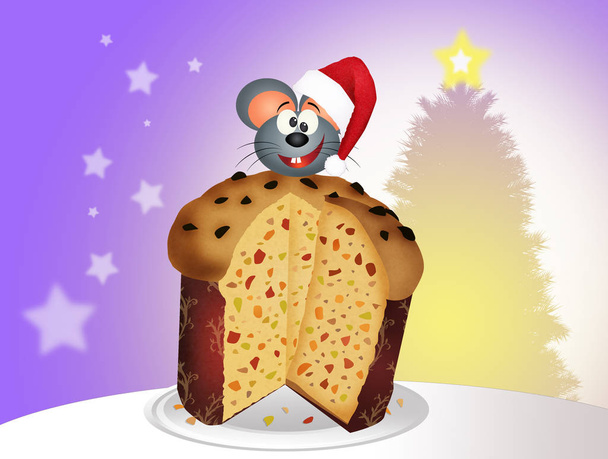 mouse on panettone at Christmas - 写真・画像