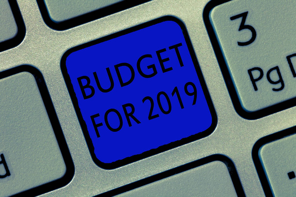 Schriftliche Notiz mit dem Haushaltsplan für 2019. Geschäftsfoto mit einer schriftlichen Schätzung der Einnahmen und Ausgaben für 2019 - Foto, Bild