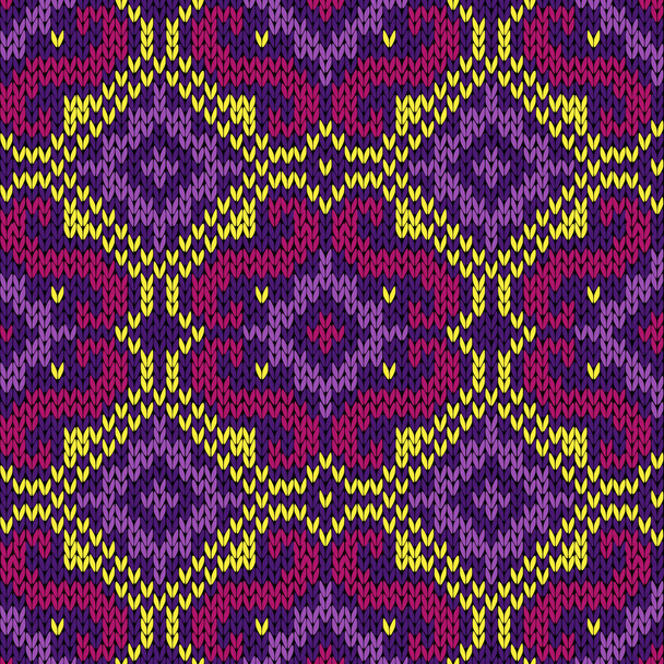 Motif vectoriel ornemental tricoté sans couture dans les tons magenta, violet et jaune comme texture orientée tissu
 - Vecteur, image