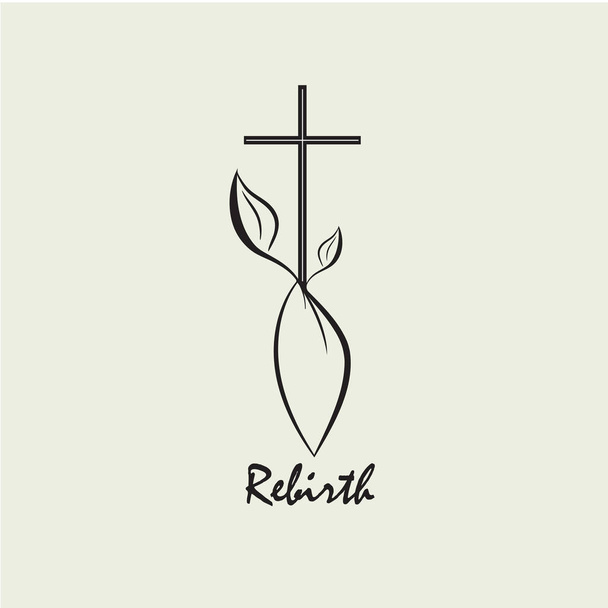 Logo cristiano che simboleggia il seme in crescita. La croce cristiana e il germoglio emanano dal seme
. - Vettoriali, immagini