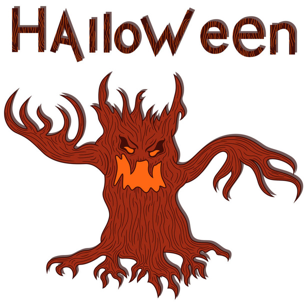 Halloween dühös gonosz csavart piros fa ágai, mint egy kéz, rajzfilm vector design elemek - Vektor, kép
